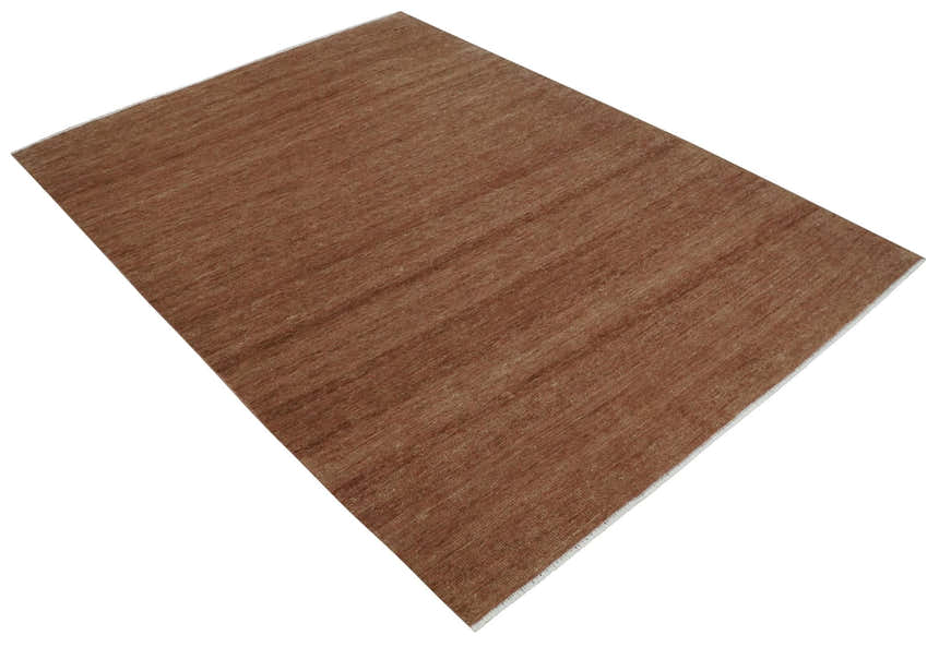 Ready to Ship Textured Brown Hand knotted 8x10 wool Area Rug