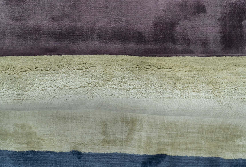 Modern design Ivory, Green and Blue 2x5 Hand Knotted Wool Area Rug