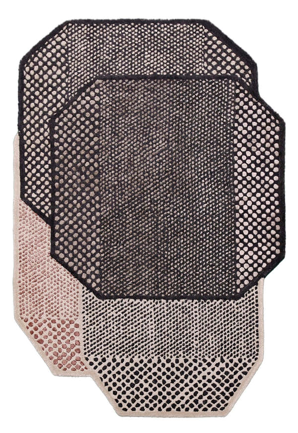 Modern Dotted Mesh Black Hand Tufted 5x8 Wool Area Rug
