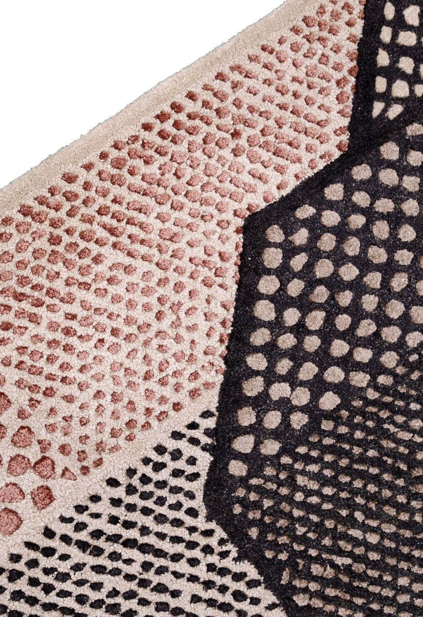 Modern Dotted Mesh Black Hand Tufted 5x8 Wool Area Rug