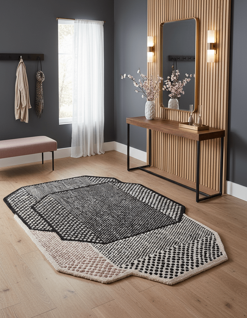 Modern Dotted Mesh Black Hand Tufted 5x8 Wool Area Rug