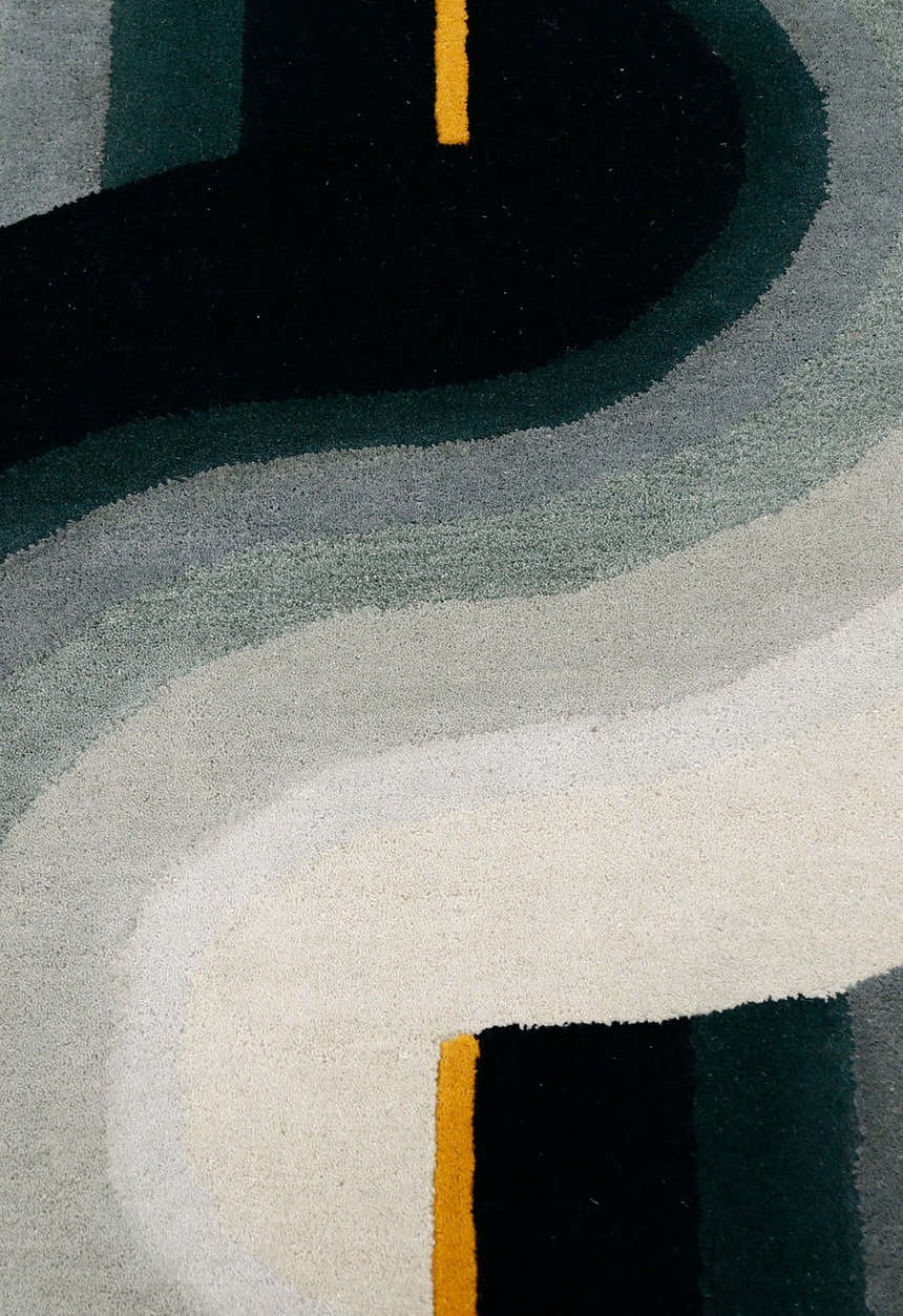 Modern Eclipse Curve Black Hand Tufted 4x6 Wool Rug