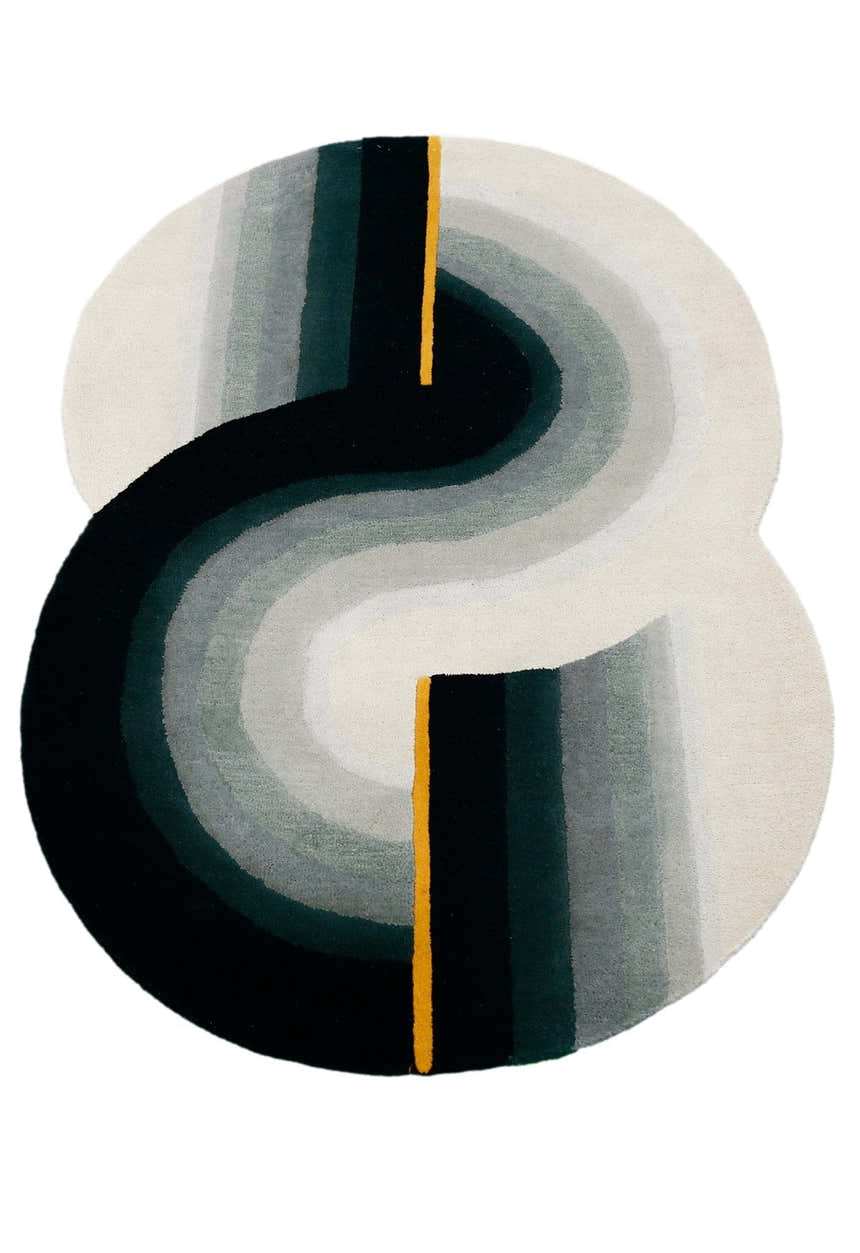 Modern Eclipse Curve Black Hand Tufted 4x6 Wool Rug