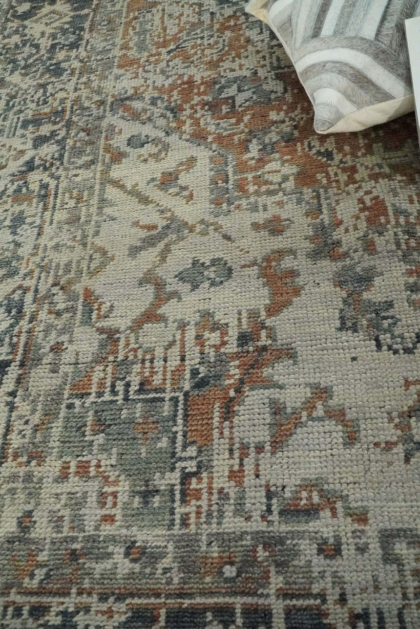 Distressed Traditional Turkish Brown And Charcoal Hand Knotted Wool Area Rug