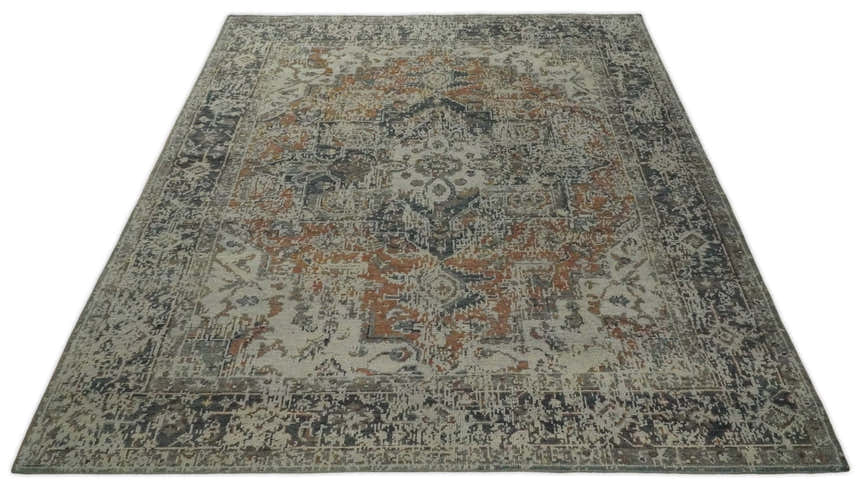Distressed Traditional Turkish Brown And Charcoal Hand Knotted Wool Area Rug