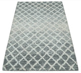 Modern Geometric Ivory and Charcoal Abstract Hand Tufted Natural Wool Multi Size Area Rug