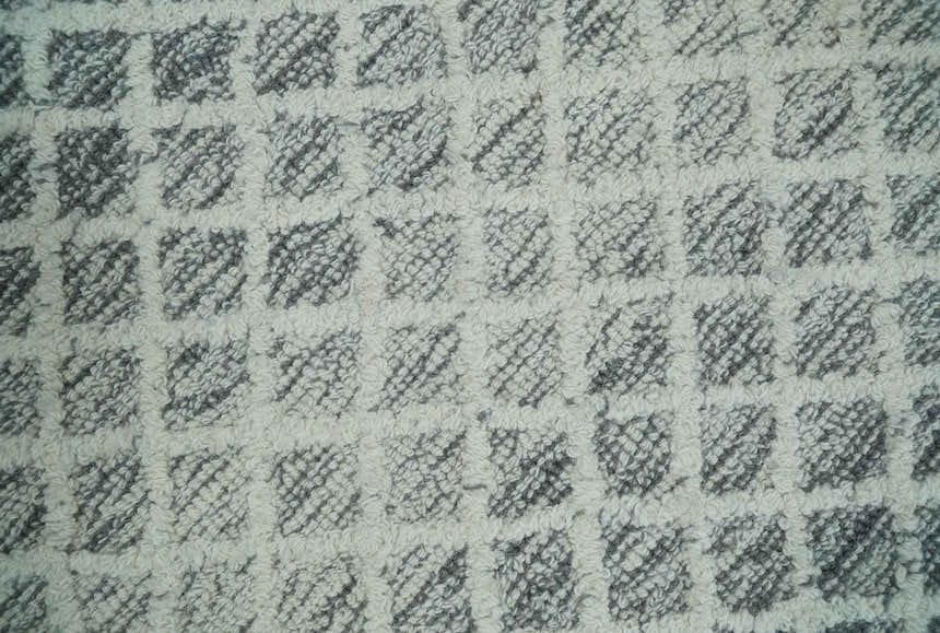 Modern Geometric Ivory and Charcoal Abstract Hand Tufted Natural Wool Multi Size Area Rug