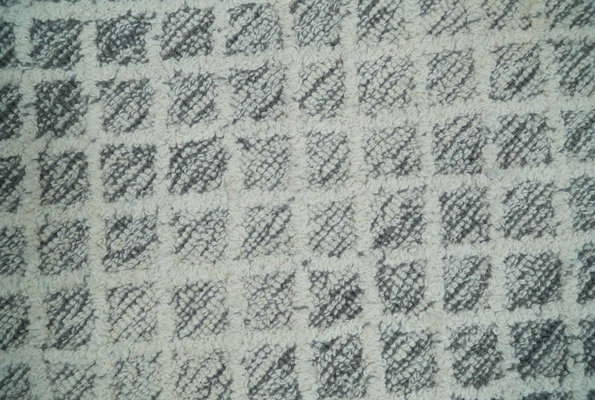 Modern Geometric Ivory and Charcoal Abstract Hand Tufted Natural Wool Multi Size Area Rug