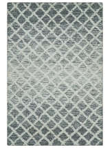 Modern Geometric Ivory and Charcoal Abstract Hand Tufted Natural Wool Multi Size Area Rug
