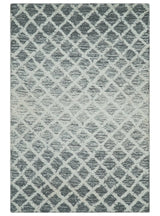 Modern Geometric Ivory and Charcoal Abstract Hand Tufted Natural Wool Multi Size Area Rug