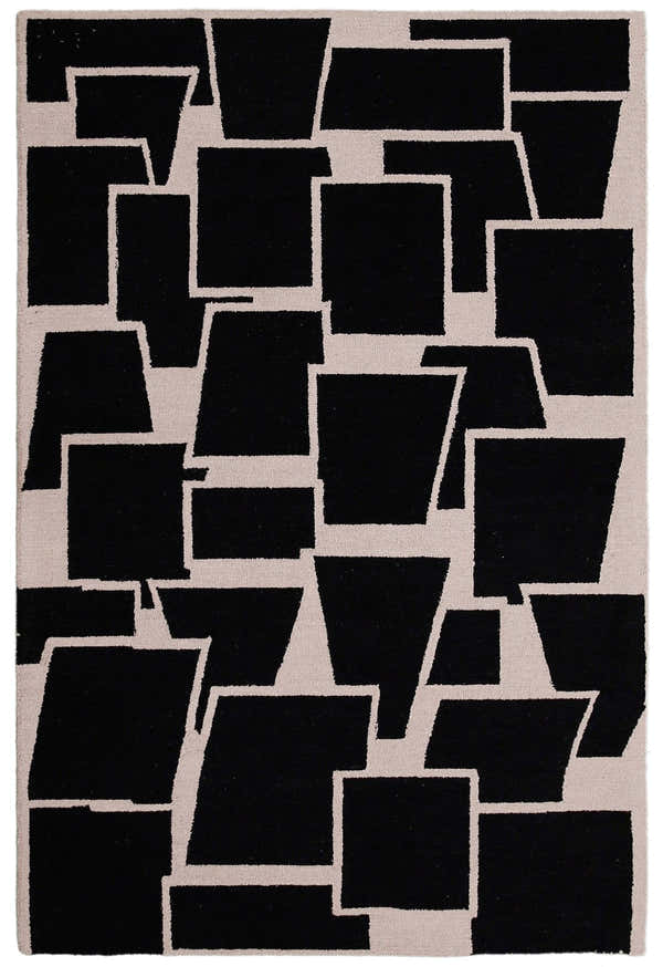 Modern Geometrical Black Hand Tufted Wool Area Rug