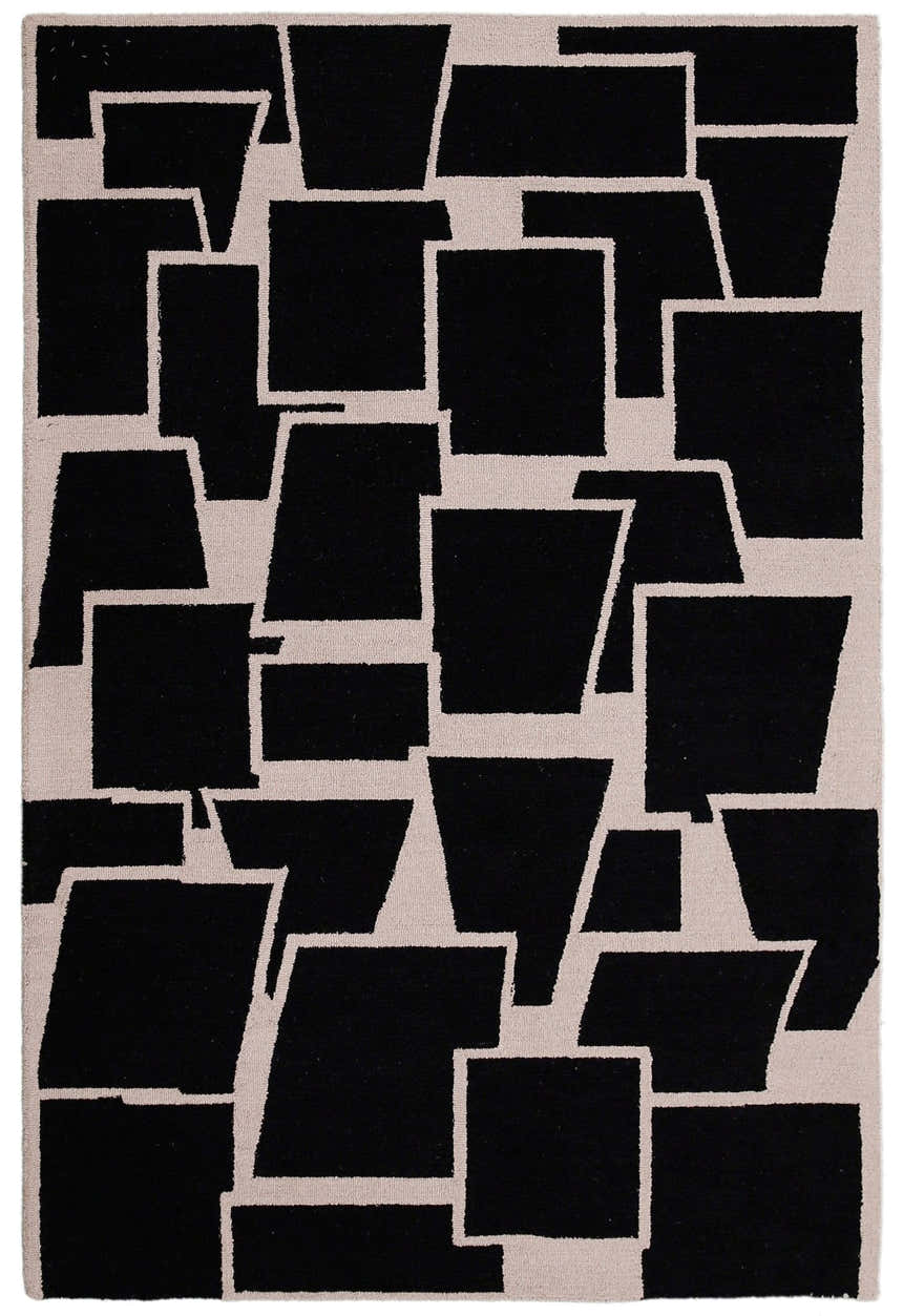 Modern Geometrical Black Hand Tufted Wool Area Rug