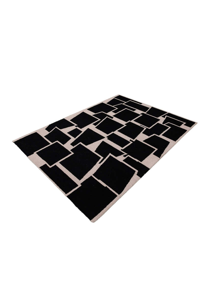 Modern Geometrical Black Hand Tufted Wool Area Rug