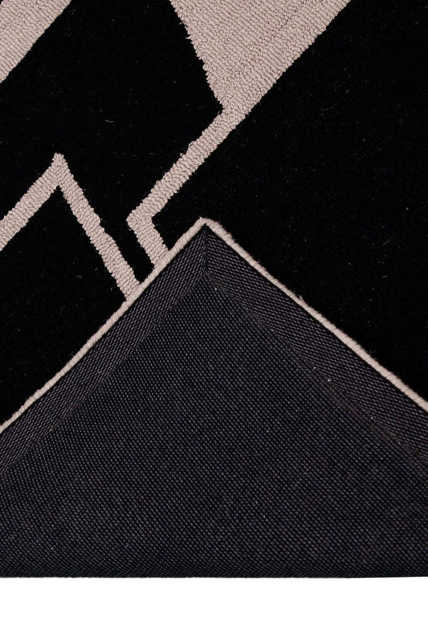 Modern Geometrical Black Hand Tufted Wool Area Rug