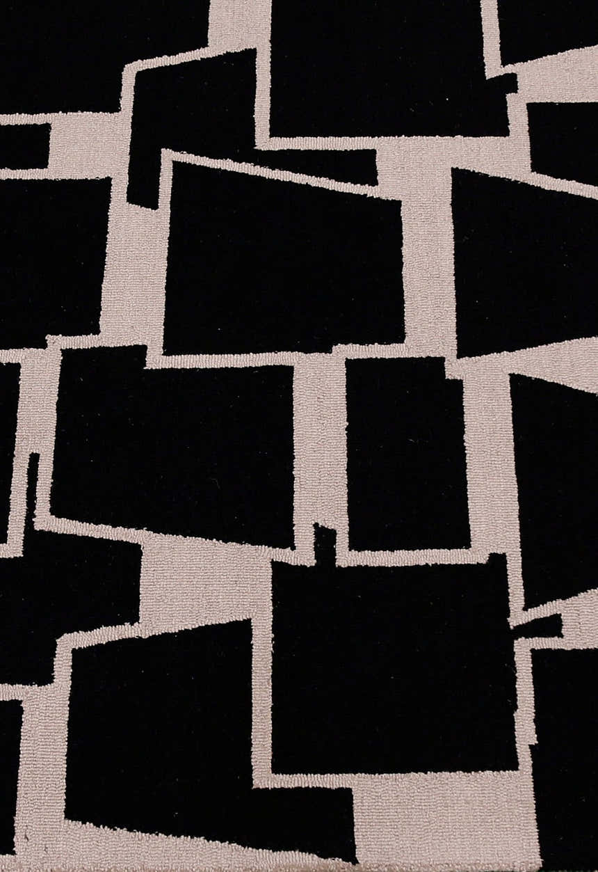 Modern Geometrical Black Hand Tufted Wool Area Rug