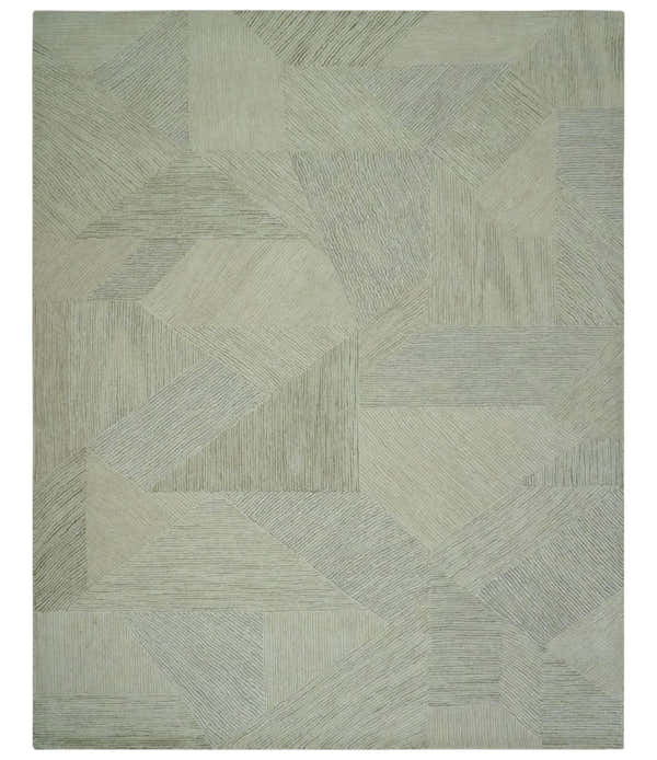 Modern Geometrical Ivory, Gray and Olive Stripes Textured Hand Tufted Custom Made rug