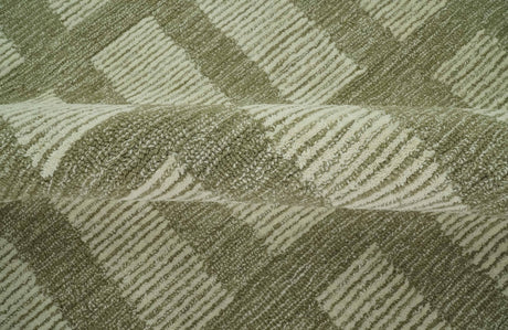 Modern Geometrical Olive and Ivory Textured Hand Tufted Multi size wool Rug