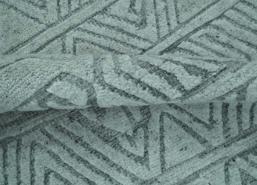 Modern Geometrical Silver and Gray Chevron Design Hand Carved  wool Rug