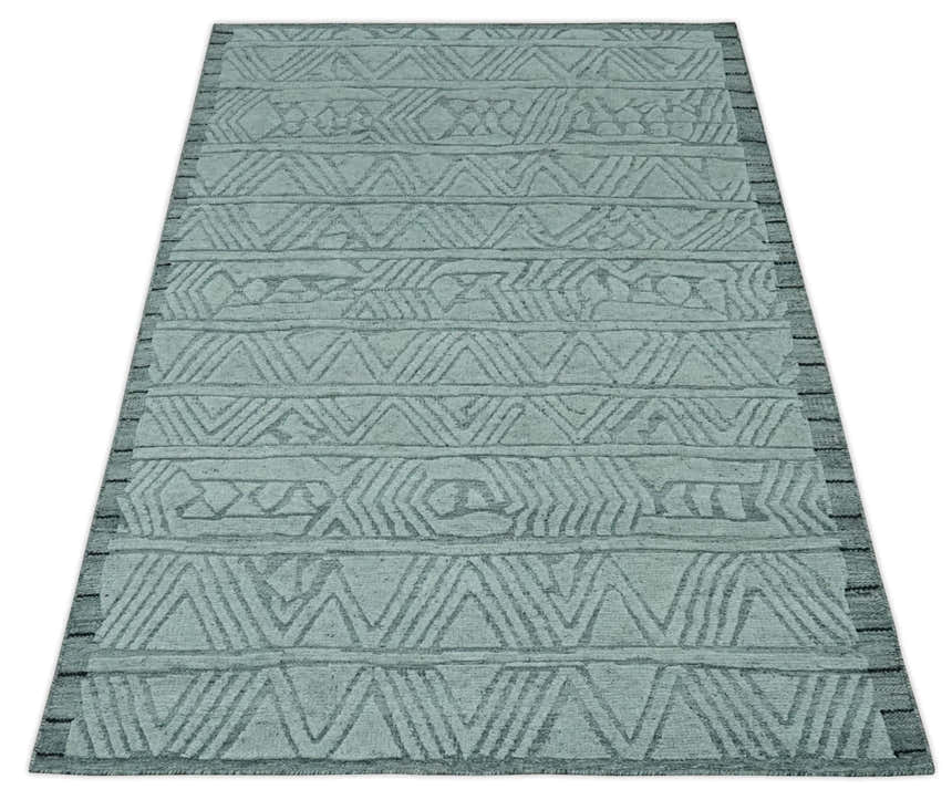 Modern Geometrical Silver and Gray Chevron Design Hand Carved  wool Rug