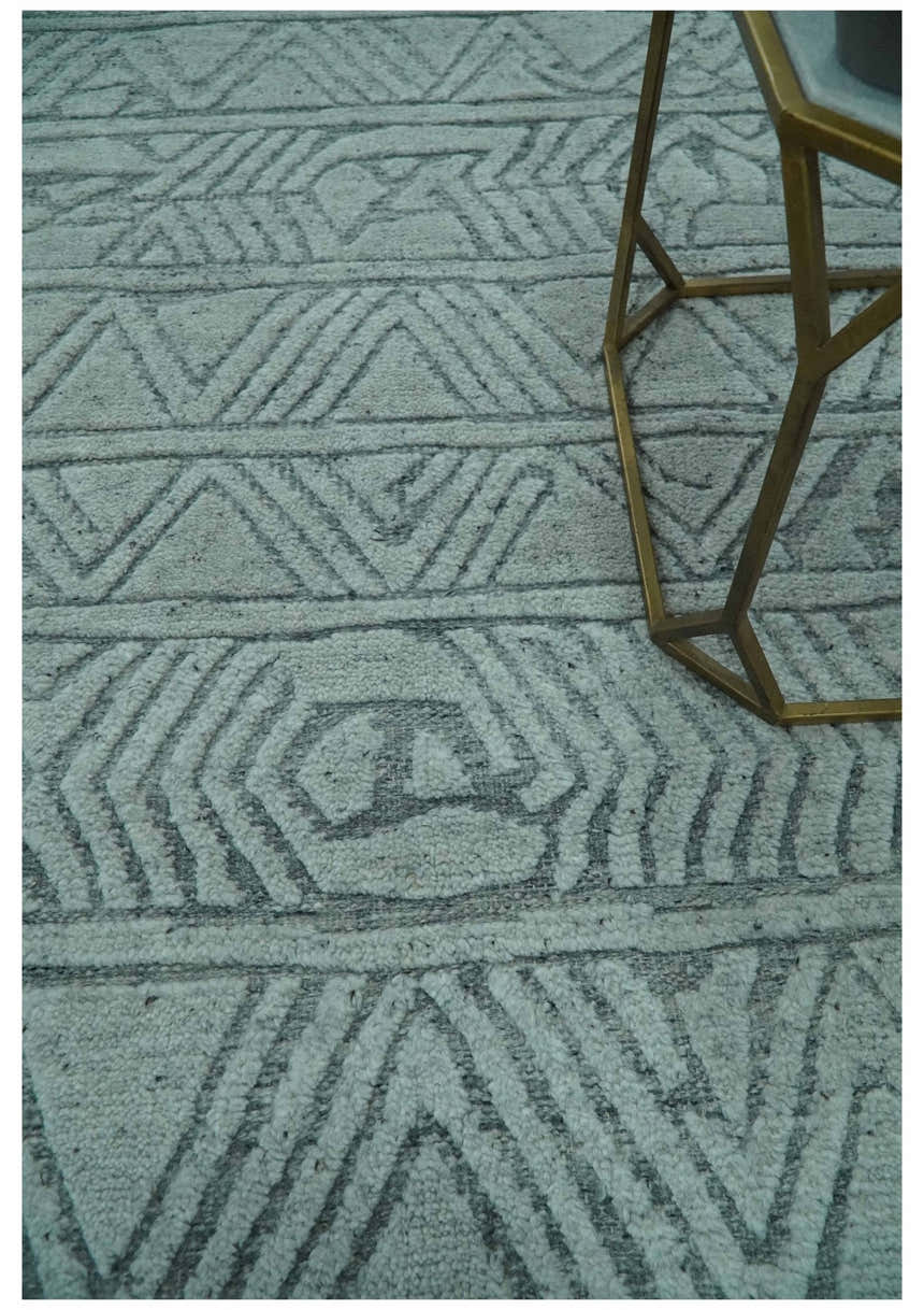 Modern Geometrical Silver and Gray Chevron Design Hand Carved  wool Rug