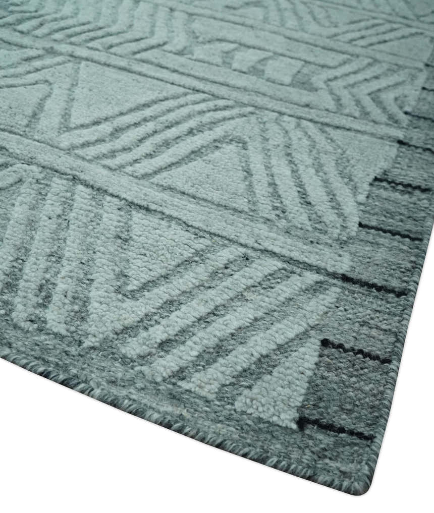 Modern Geometrical Silver and Gray Chevron Design Hand Carved  wool Rug