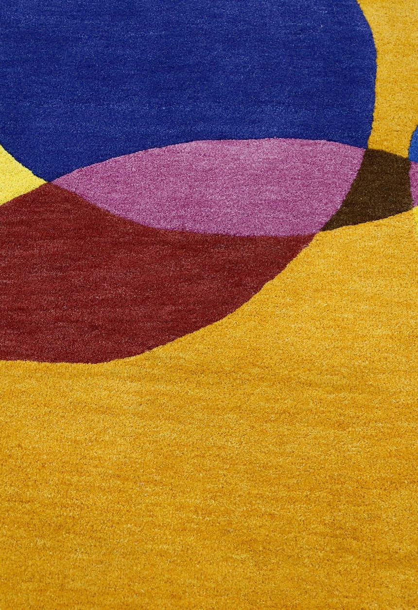 Modern Gold Orbs Hand Tufted 5x6 Wool Area Rug