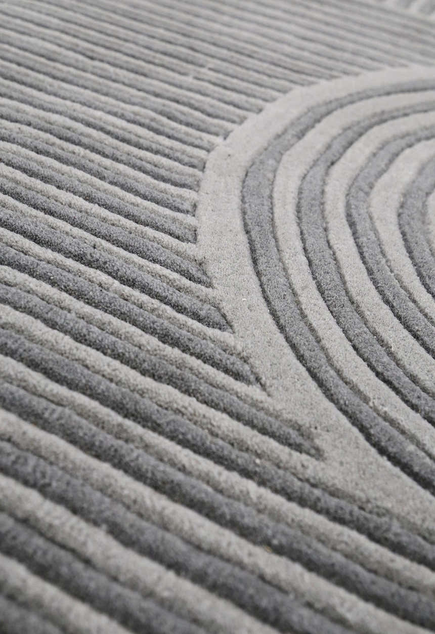 Modern Grey Lines Hand Tufted 5x7 Wool Area Rug