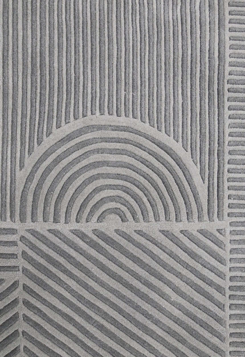 Modern Grey Lines Hand Tufted 5x7 Wool Area Rug