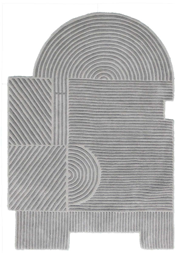 Modern Grey Lines Hand Tufted 5x7 Wool Area Rug