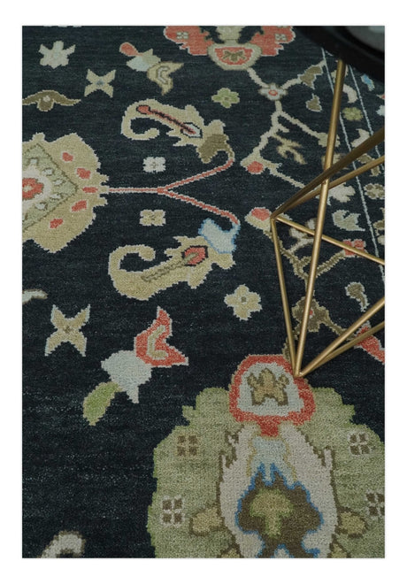 Modern Hand Knotted Black and Multicolor Traditional Oushak Custom Made Wool Area Rug