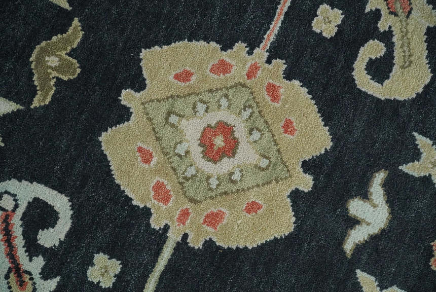 Modern Hand Knotted Black and Multicolor Traditional Oushak Custom Made Wool Area Rug