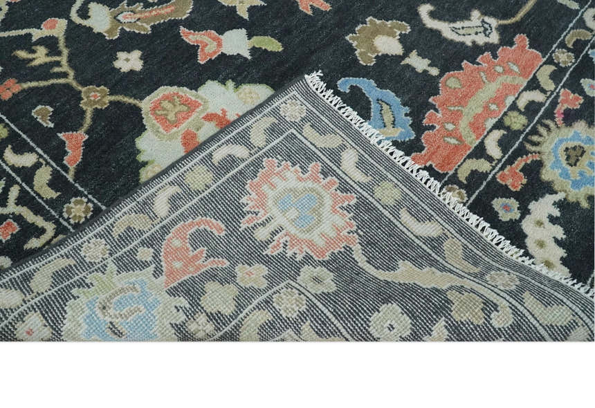 Modern Hand Knotted Black and Multicolor Traditional Oushak Custom Made Wool Area Rug