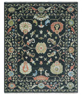 Modern Hand Knotted Black and Multicolor Traditional Oushak Custom Made Wool Area Rug