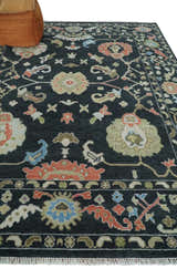 Modern Hand Knotted Black and Multicolor Traditional Oushak Custom Made Wool Area Rug