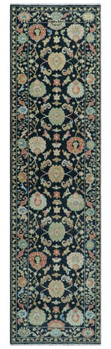 Modern Hand Knotted Black and Multicolor Traditional Oushak Custom Made Wool Area Rug
