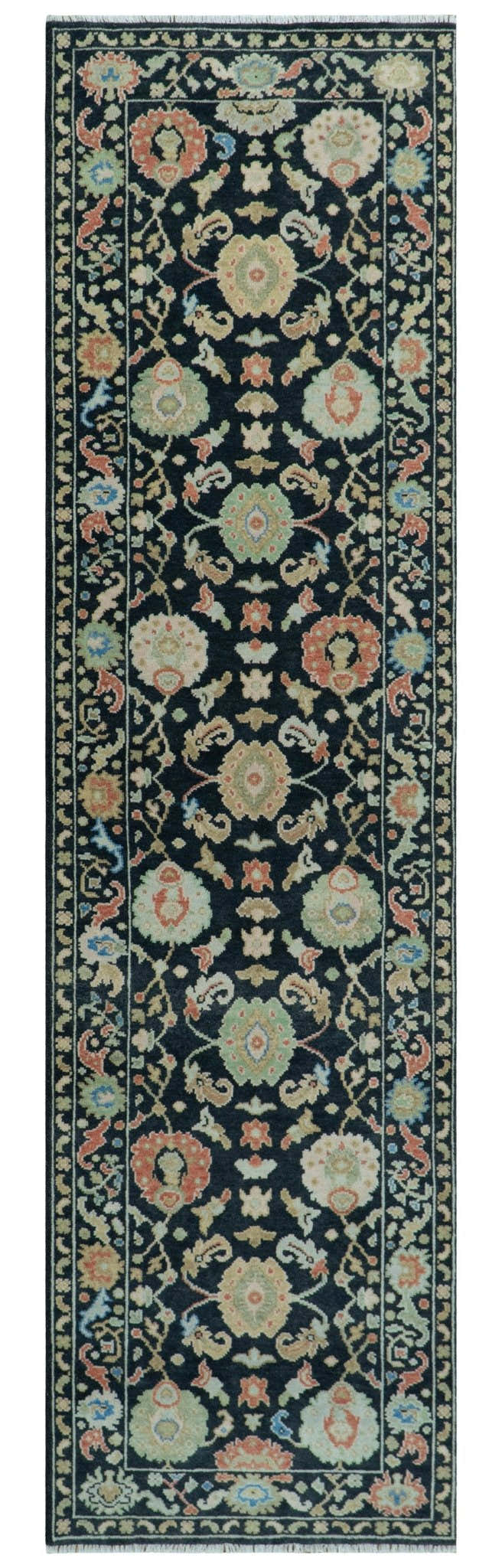 Modern Hand Knotted Black and Multicolor Traditional Oushak Custom Made Wool Area Rug