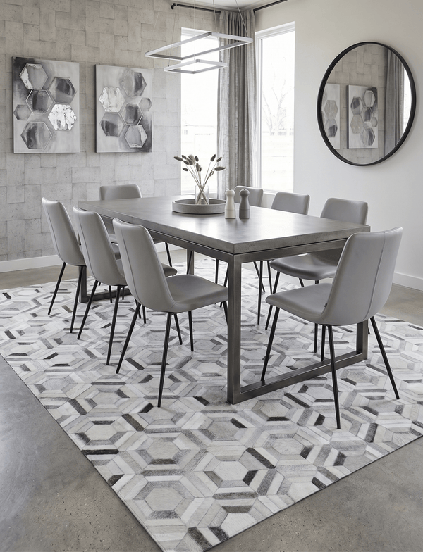 Modern Handmade Ivory and Silver Genuine Leather Area Rug