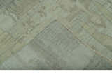 Modern Ikat Design distressed Beige And Charcoal Hand Knotted Custom Made wool rug