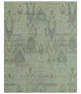 Modern Ikat Design distressed Beige And Charcoal Hand Knotted Custom Made wool rug