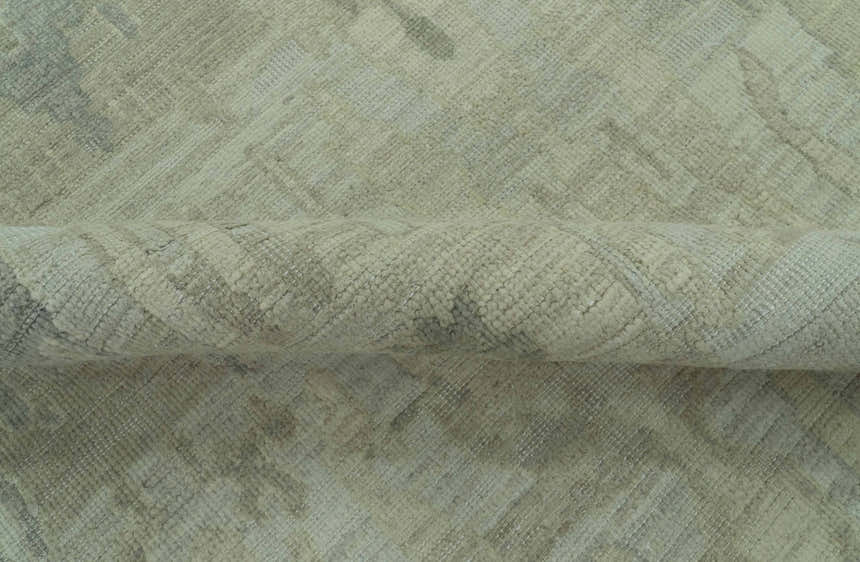 Modern Ikat Design distressed Beige And Charcoal Hand Knotted Custom Made wool rug