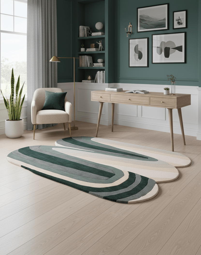 Modern Layered Pattern Green Hand Tufted 5x8 Wool Rug
