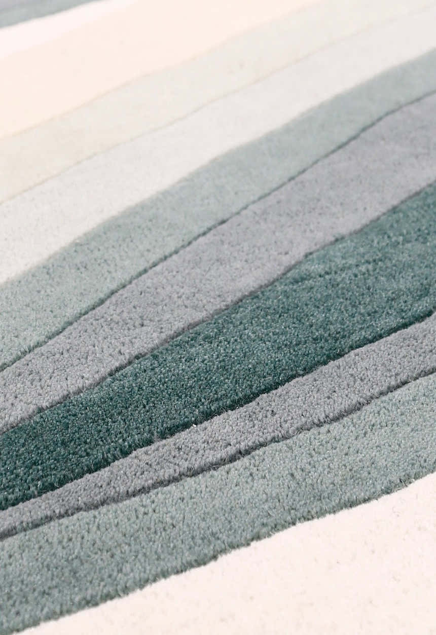Modern Layered Pattern Green Hand Tufted 5x8 Wool Rug