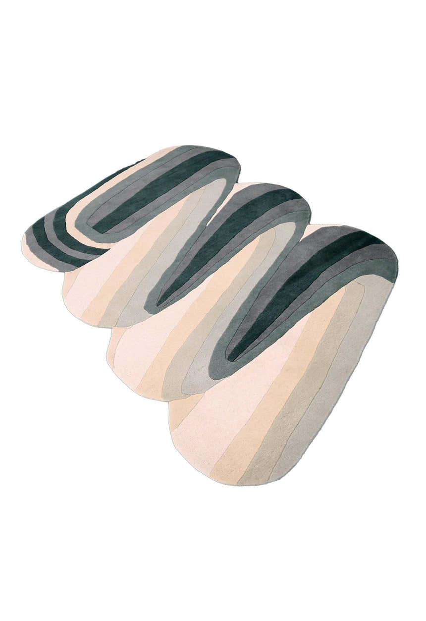 Modern Layered Pattern Green Hand Tufted 5x8 Wool Rug