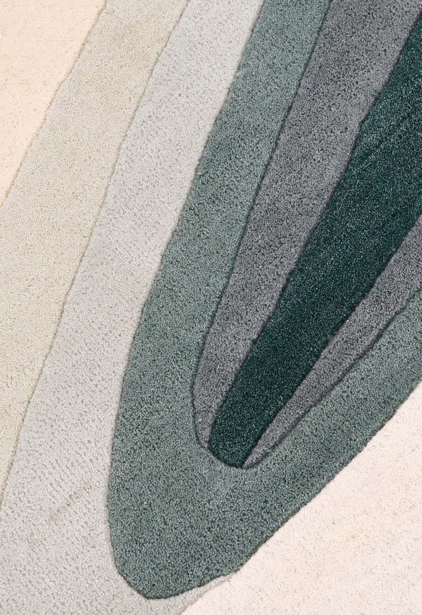 Modern Layered Pattern Green Hand Tufted 5x8 Wool Rug