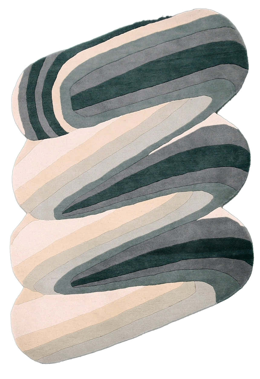 Modern Layered Pattern Green Hand Tufted 5x8 Wool Rug