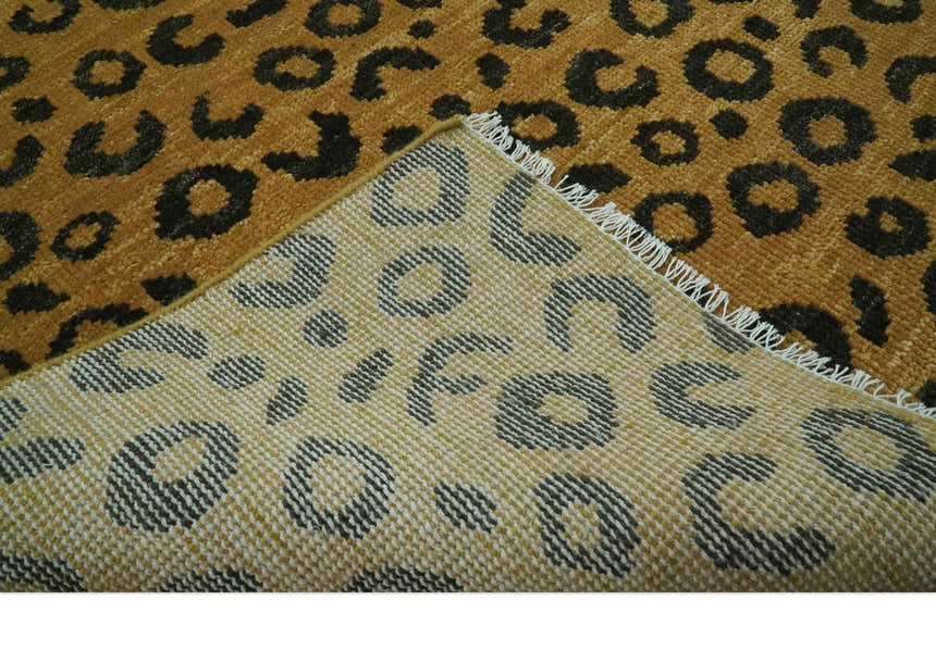Modern leopard Design Hand knotted Golden-Brown and Charcoal Custom Made wool rug