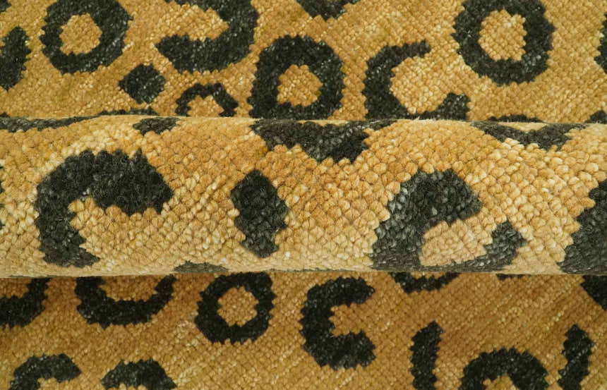 Modern leopard Design Hand knotted Golden-Brown and Charcoal Custom Made wool rug