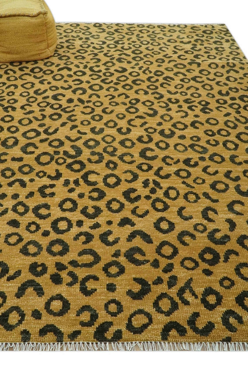 Modern leopard Design Hand knotted Golden-Brown and Charcoal Custom Made wool rug