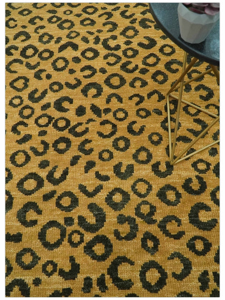 Modern leopard Design Hand knotted Golden-Brown and Charcoal Custom Made wool rug