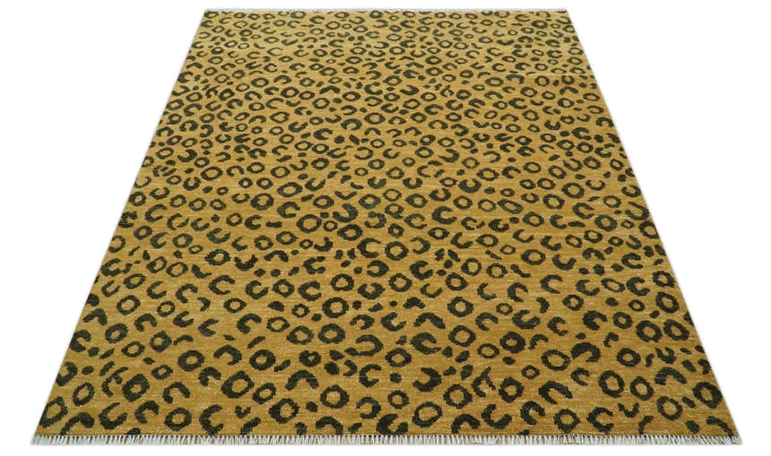 Modern leopard Design Hand knotted Golden-Brown and Charcoal Custom Made wool rug